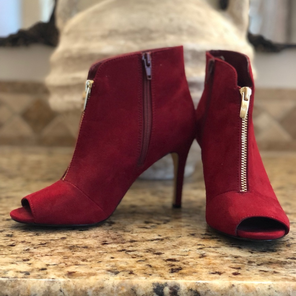 Marc Fisher Shoes | Marc Fisher Red Suede Peep Toe Bootie Heels Size 5.5